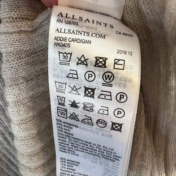 AllSaints Addie Cardigan Beige Wool-Alpaca Blend Shawl Collar Ribbed Knit S - Picture 10 of 10